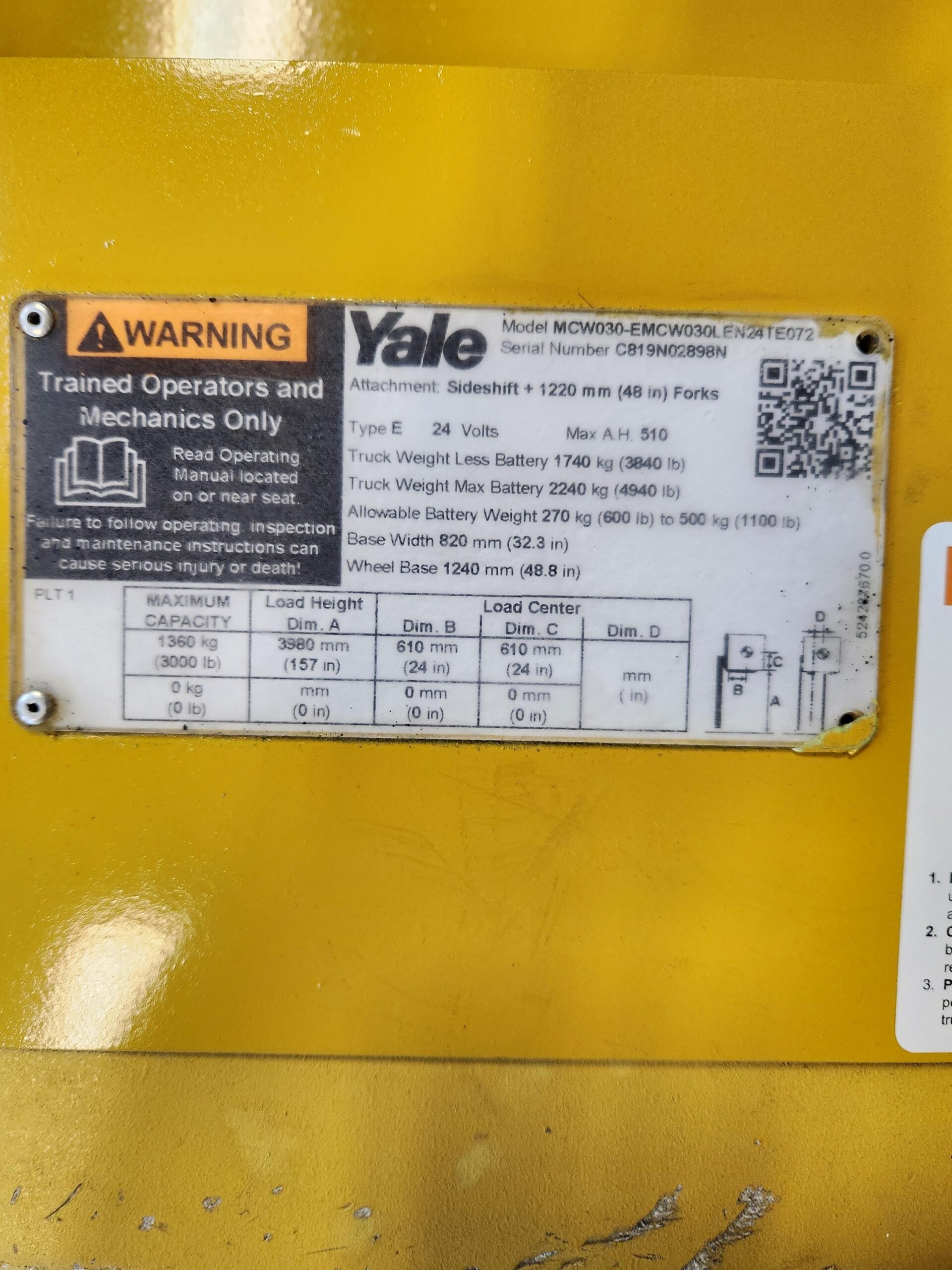 2015 Yale MCW030, 3,000 lb. Electric Counterbalanced Walkie Stacker Truck Information