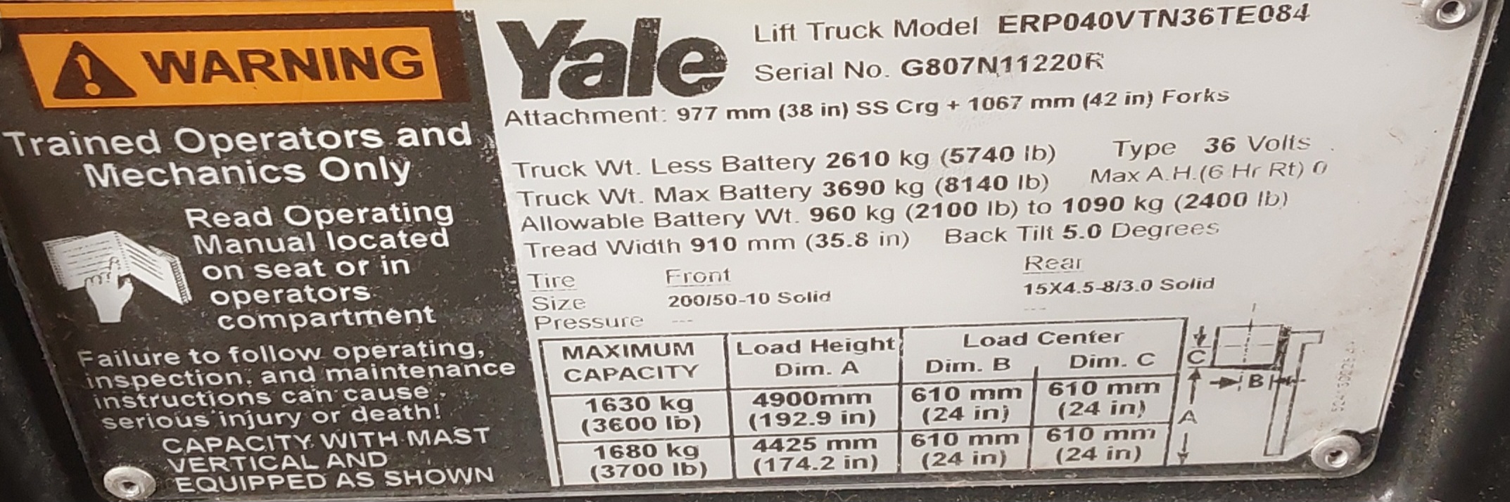 2017 Yale ERP040VT, 4,000 lb. Electric Rider Lift Truck Information
