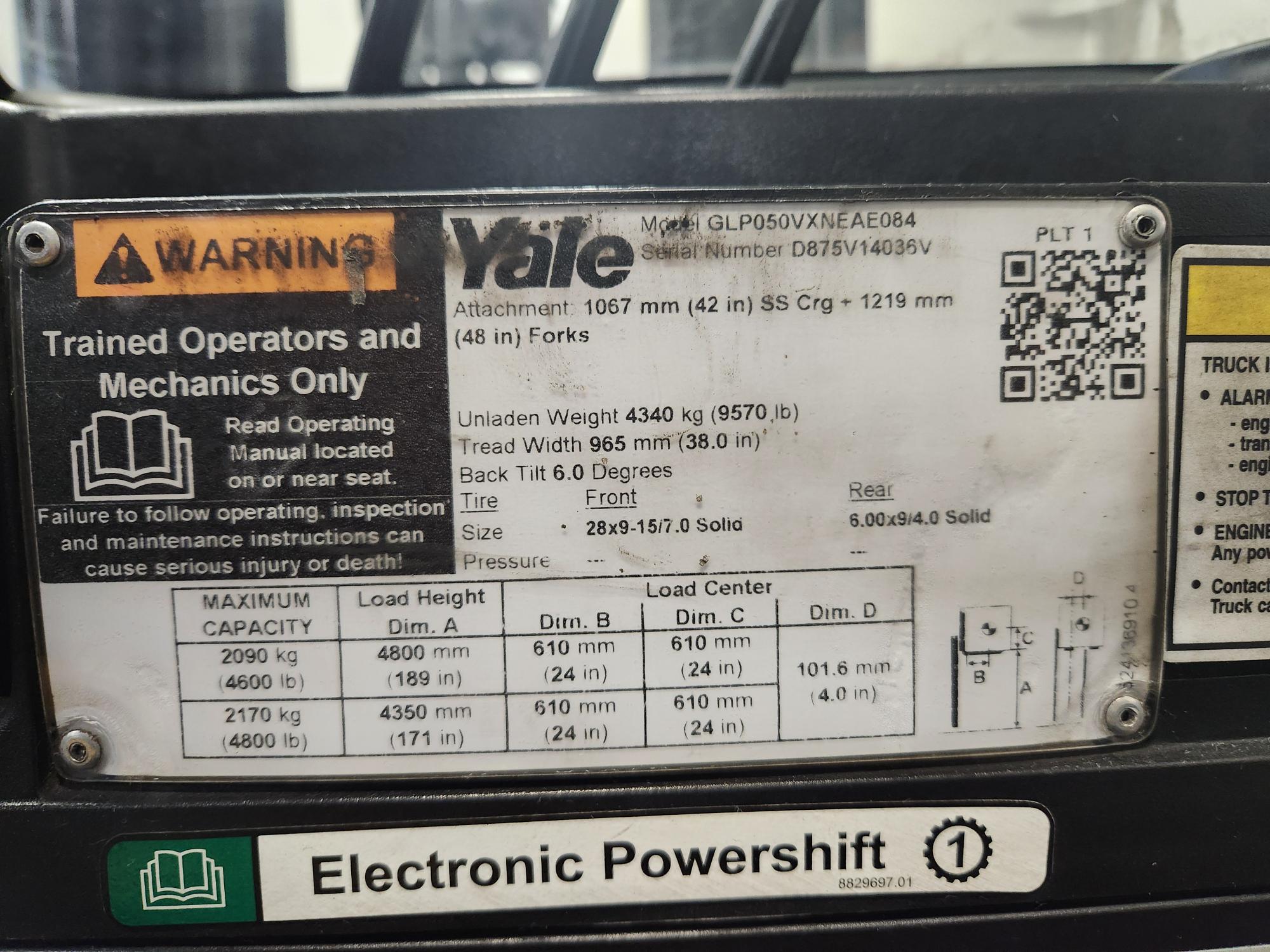 2021 Yale GP050VX, 5,000 lb. IC Pneumatic Lift Truck, Truck Information